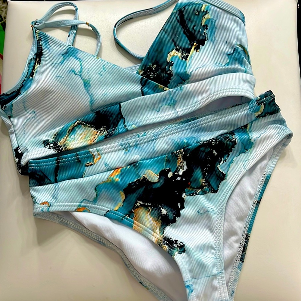 Girls teal,black, and gold marble Bikini